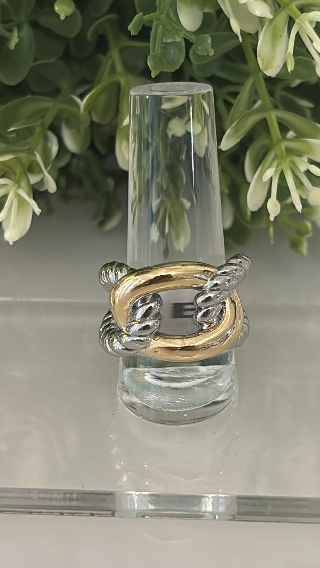 Anillo 2 tonos - 14K Rodium