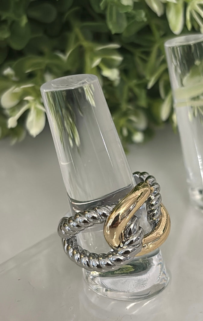 Anillo 2 tonos - 14K Rodium