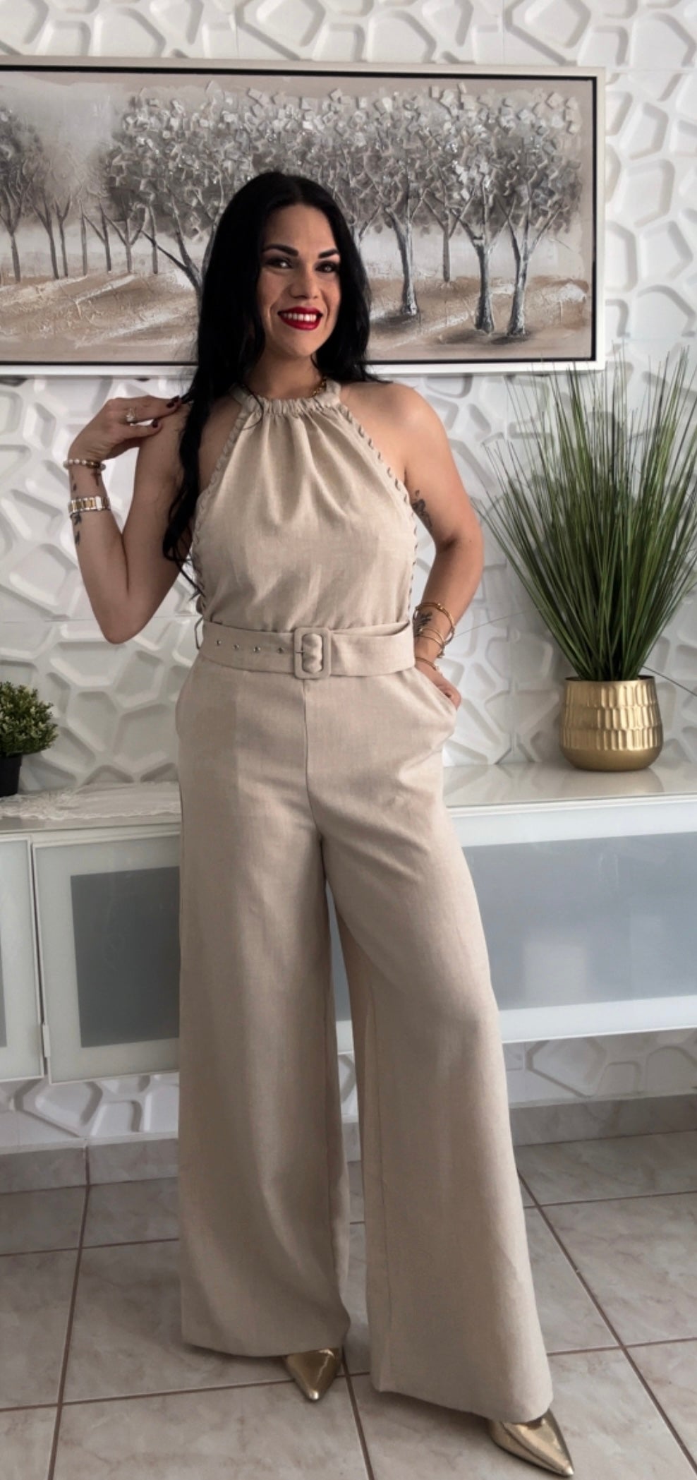 Halter Neck Jumpsuit Natural