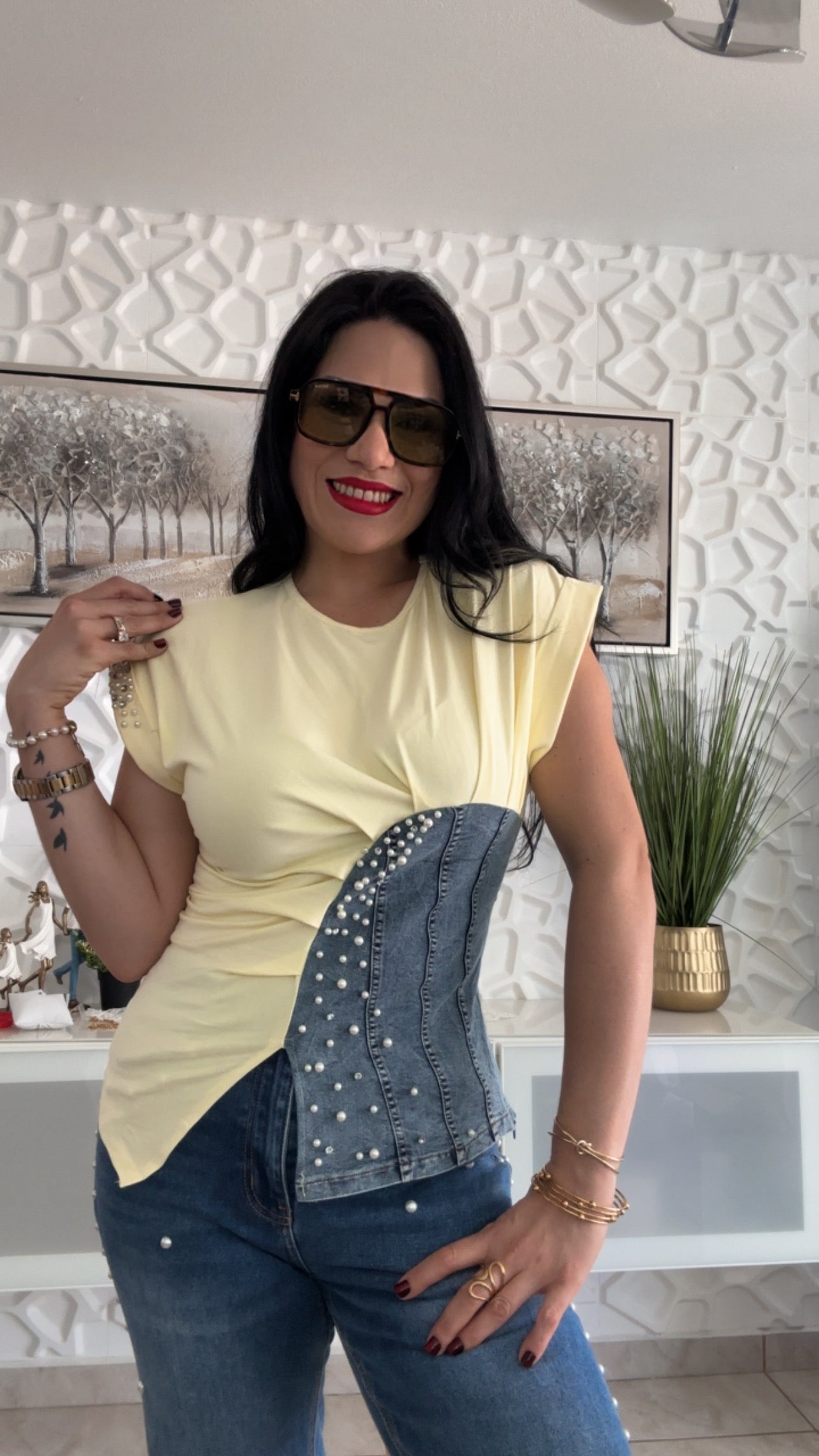 Yellow and Denim Shirt