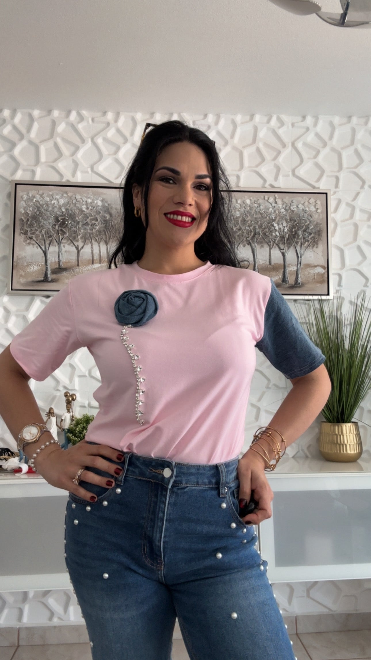 Denim and pink Shirt